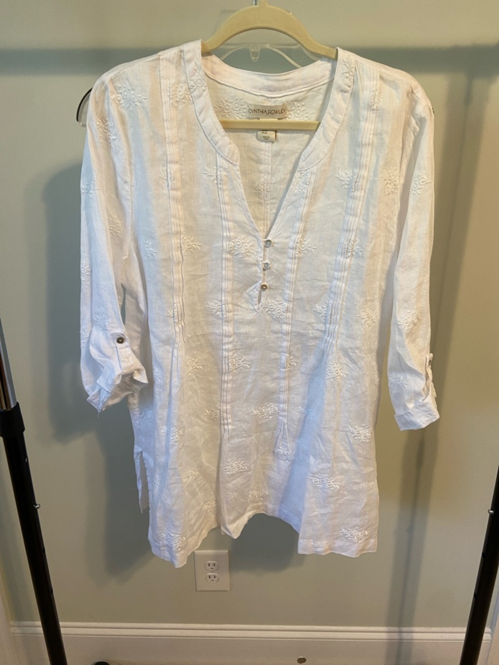 Cynthia Rowley White Embroidered Y-Neck Tunic